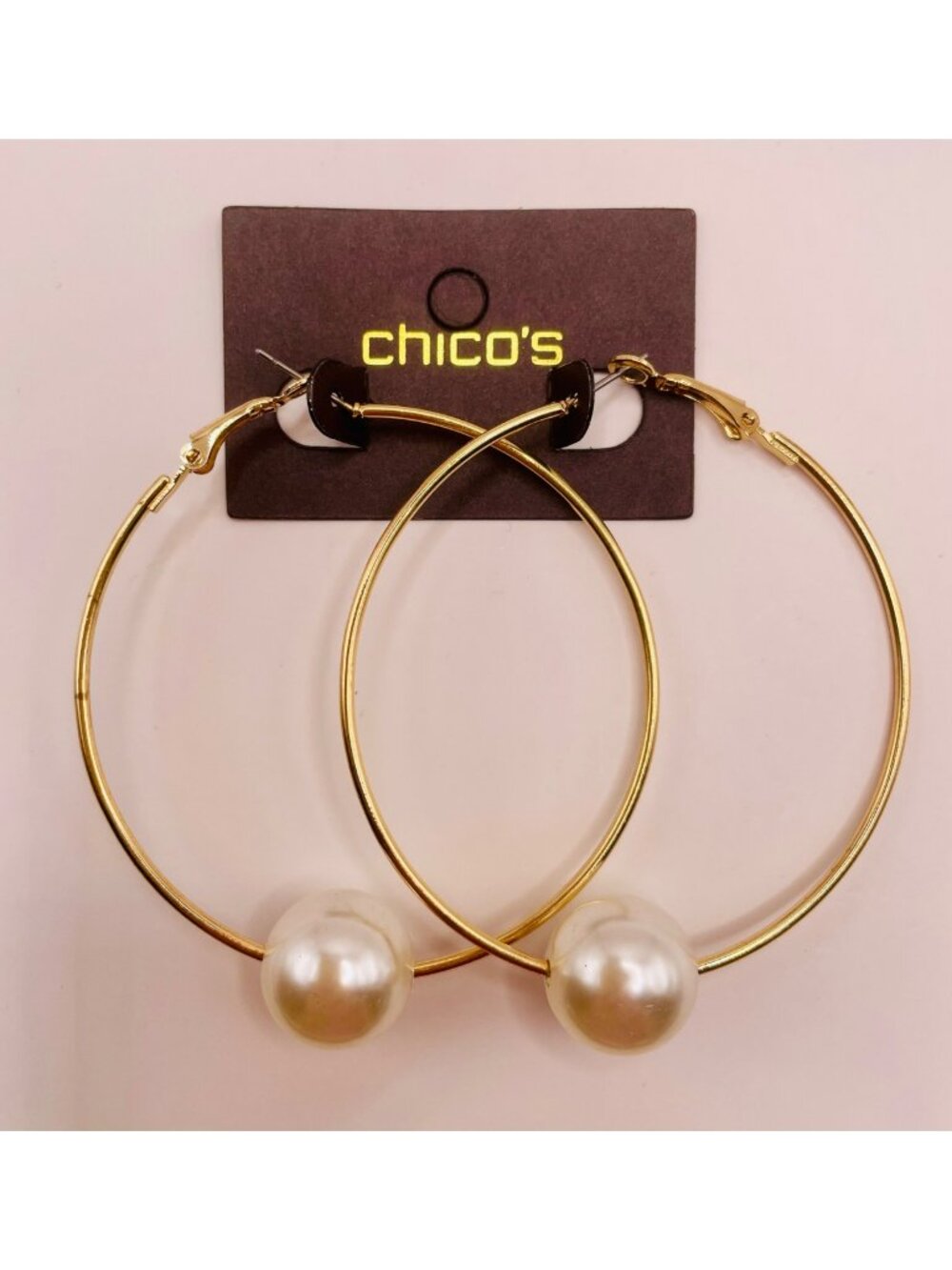 Chico's Gold-Tone Hoop Earrings Faux Pearl Accents Lightweight -49B
